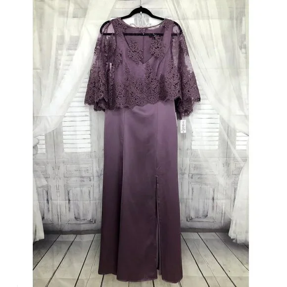 Ignite Evenings Mother Of The Bride Dress Size 10 Formal Purple Capelet Lace